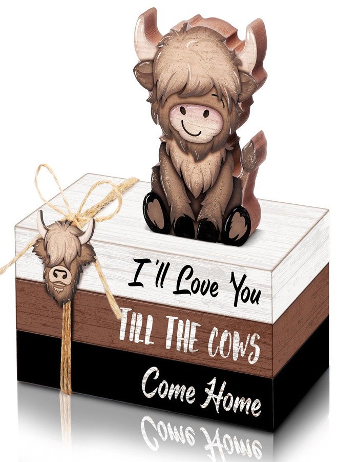 Anglechic 4 Pcs Highland Cow Wood Book Stacks Decor Highland Cow Wooden Tiered Tray Decor Rustic Table Centerpiece Block Signs Christmas Decorations for Home Dining Table Mantel Shelf - Image 1